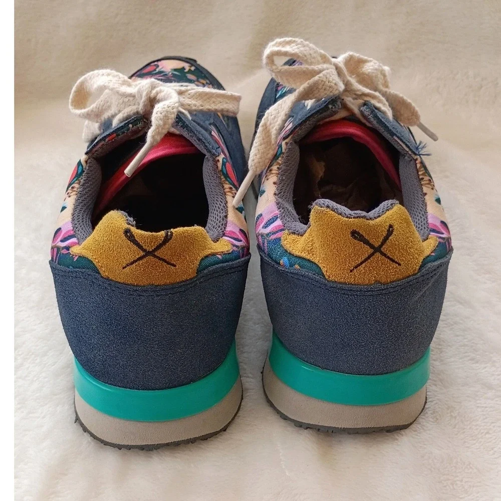 Inkkas Koala Jogger Sneakers Womens 10 Blue Suede Floral Animal Print Shoes